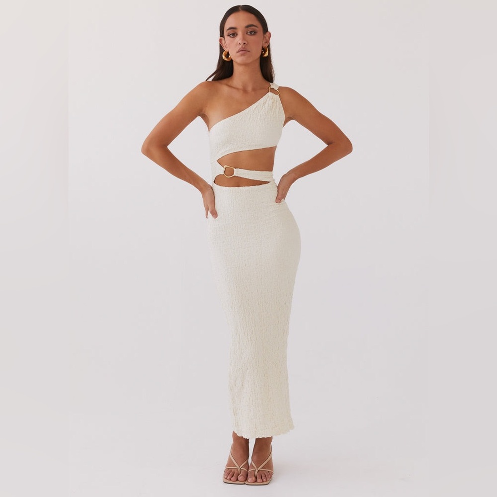 Peppermayo Cream Ribbed One Shoulder Bodycon Dress